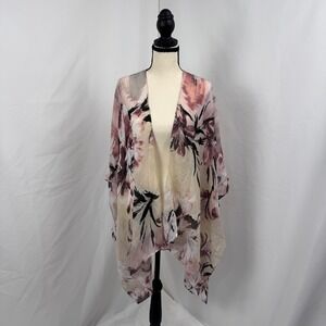 Vince Camuto Kimono Wrap Women One Size Blush Floral Good Sheer Open Front Layer
